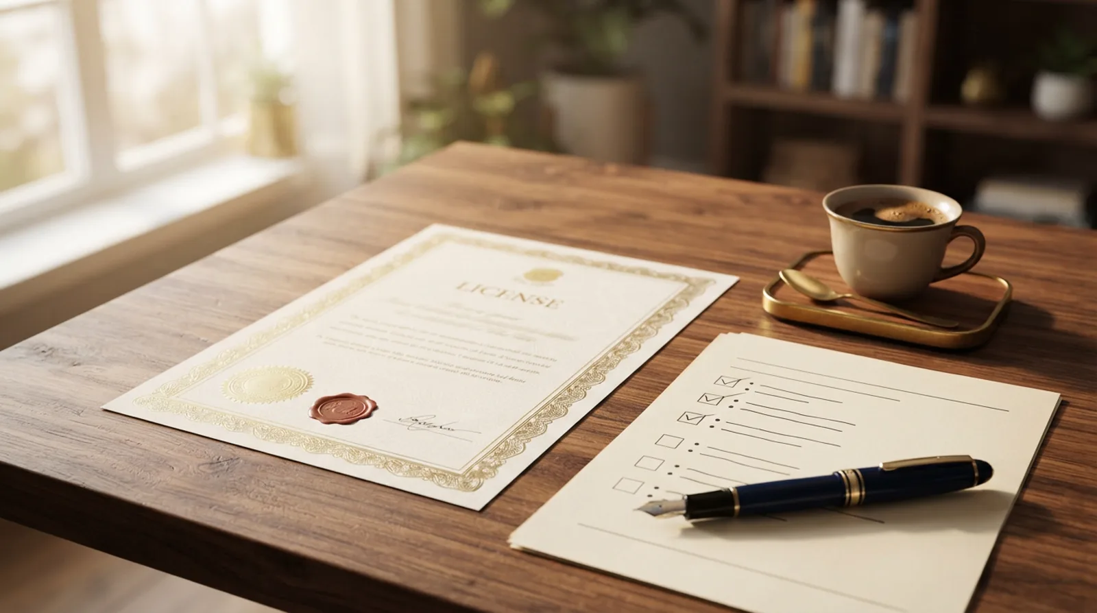 New Dubai trade licence on a desk beside a checklist of post-licence registrations