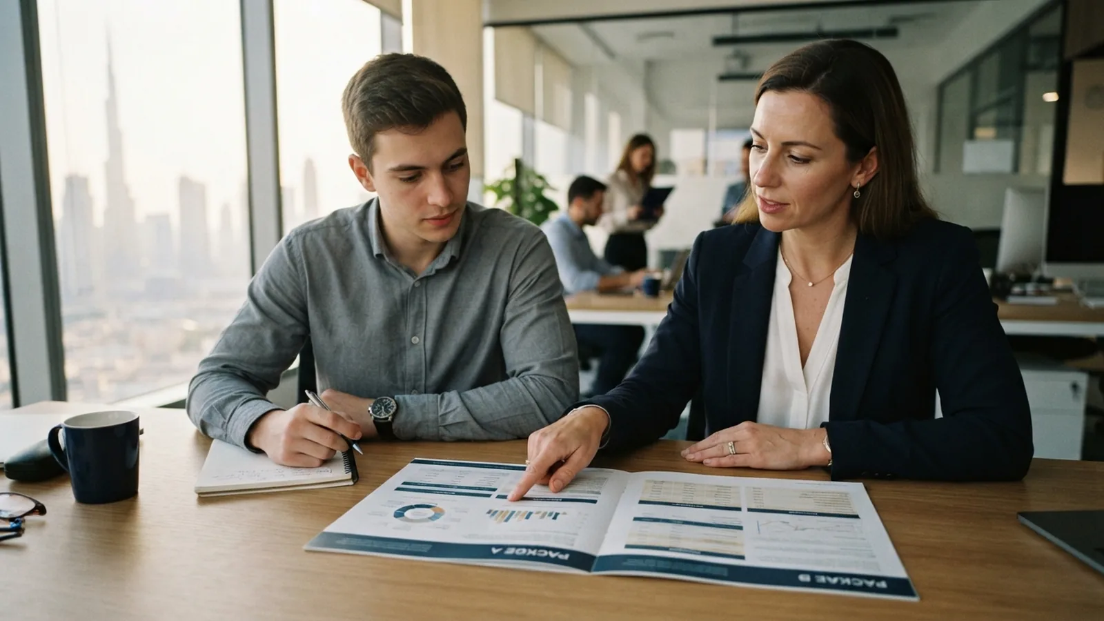 Freelancer comparing licence package options with an advisor in Dubai