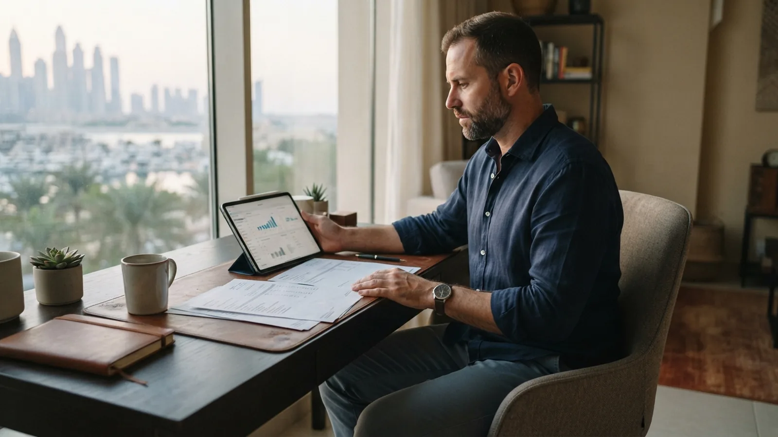 Self-employed professional reviewing income records for a UAE Green Visa application
