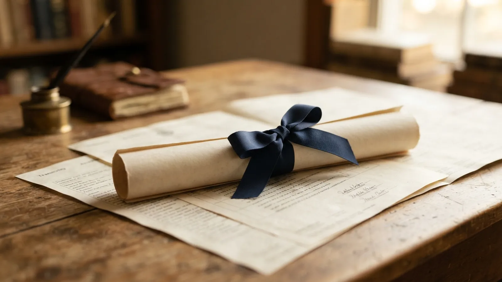 Academic transcripts and a graduation certificate on a study desk