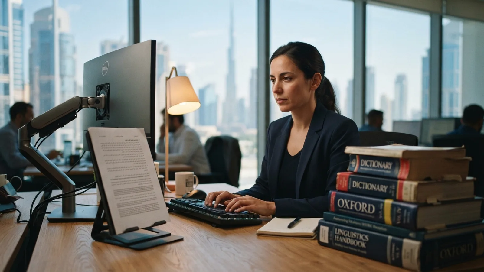Certified translator preparing an Arabic translation of an attested document