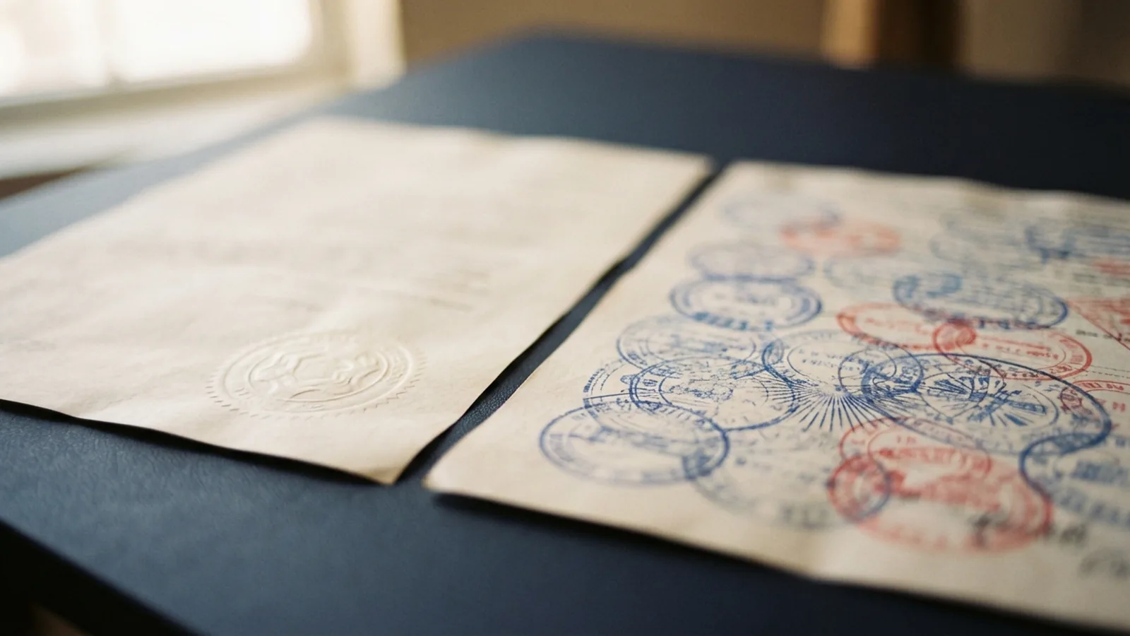 Apostille certificate compared against a consular legalisation stamp on a desk