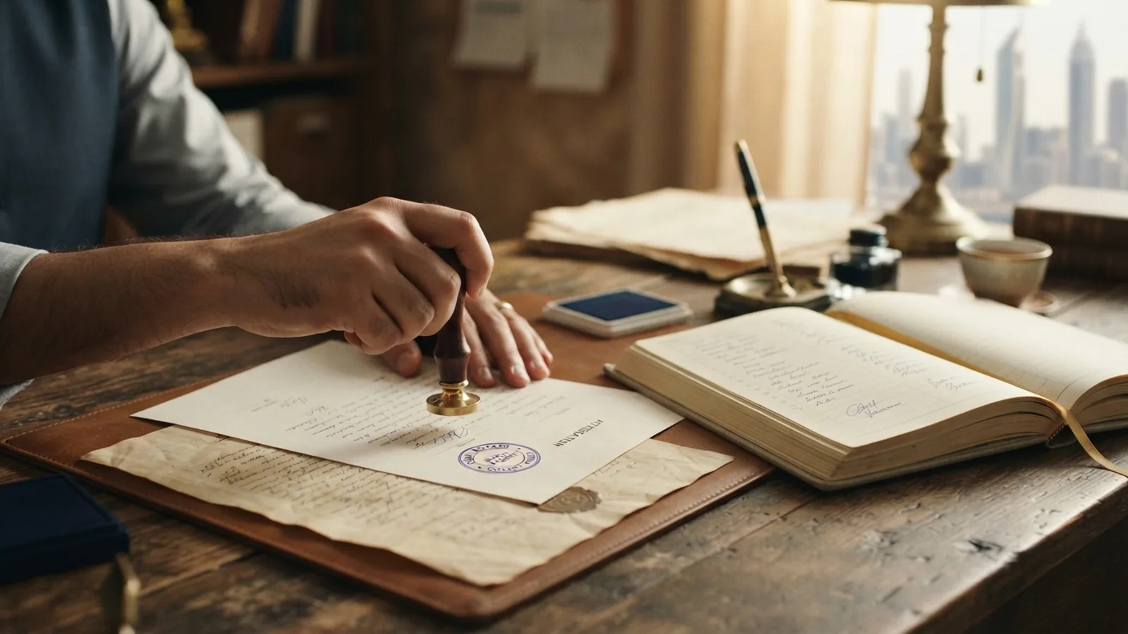 Notary stamp being applied to a revocation document in Dubai
