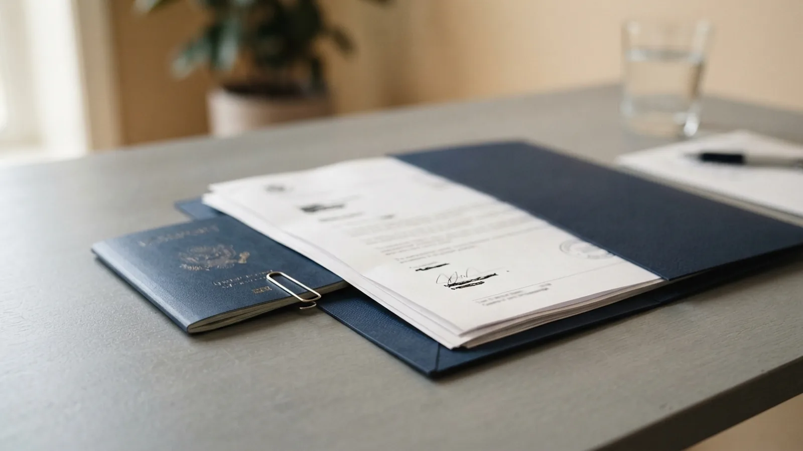 Legal document prepared for consulate attestation beside a passport