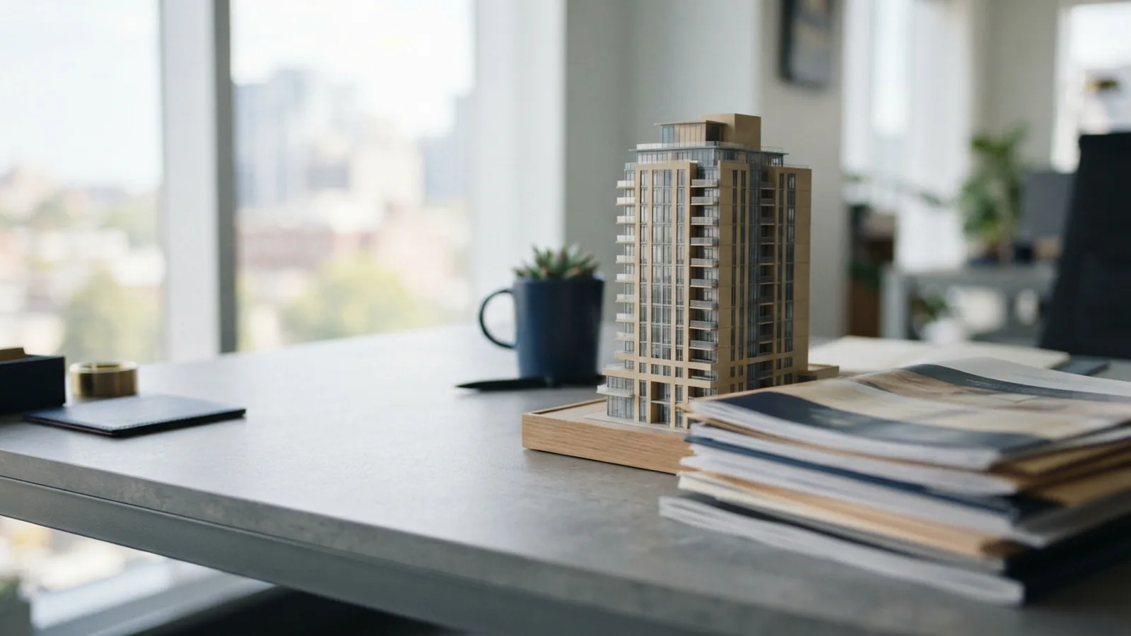 Property paperwork and a notarised authorisation beside a model building