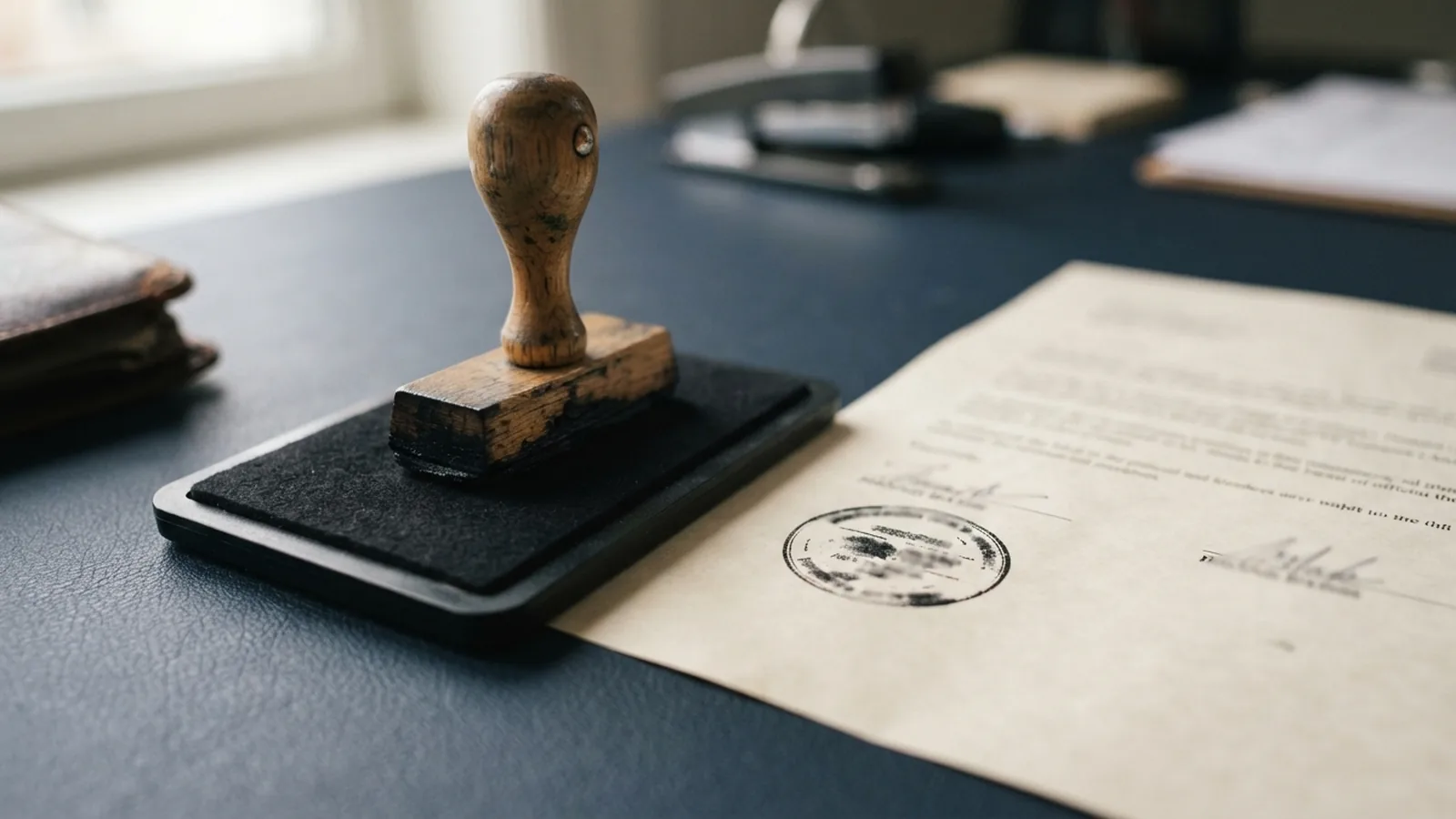 Ministry attestation stamp being applied to an official certificate