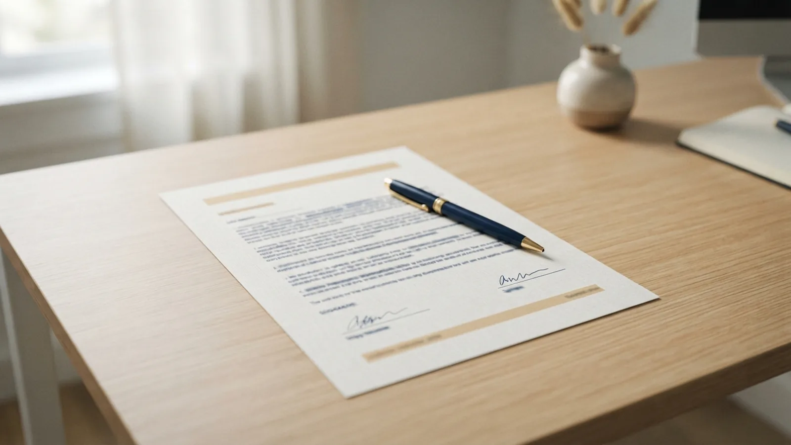 Single-page legal authorisation document on a desk with a pen
