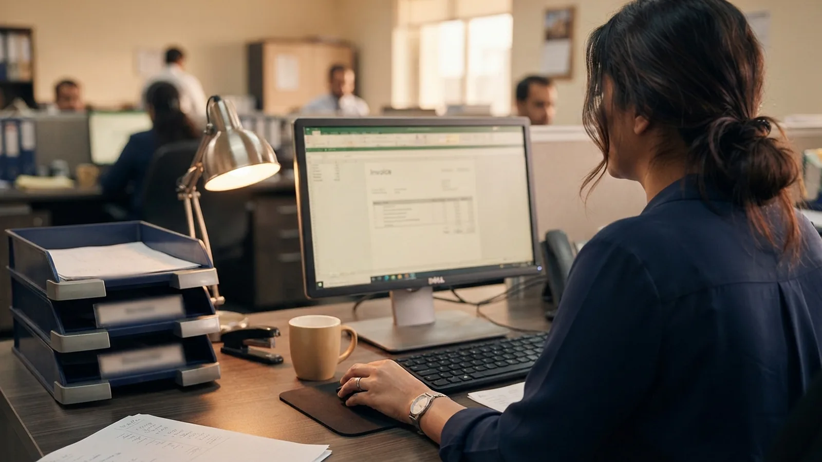 Tax invoice being prepared on a screen in a Dubai accounts office